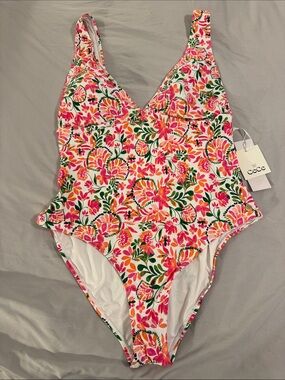 CeCe Pink, Orange & Green Floral One-Piece Swimsuit